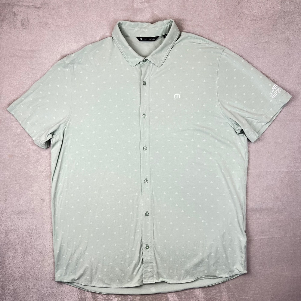 TravisMathew Reflection Bay Mens XXL Green Micro Print Button Up Shirt 1MAB025